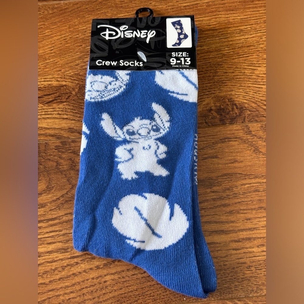 Disney Blue Crew Socks with White Stitch Character Print